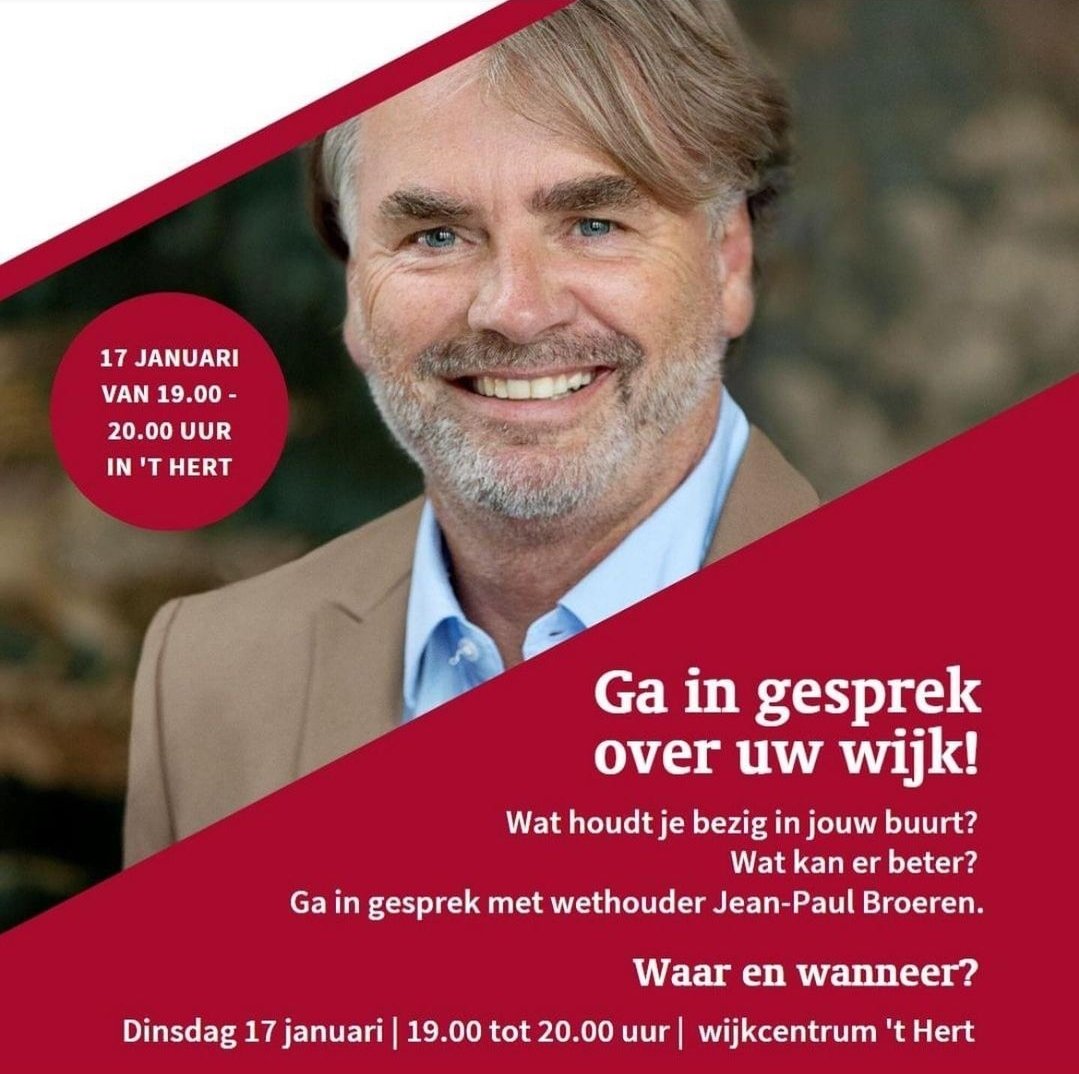 Nijmegen Midden en Zuid. Ga eens op de koffie bij de wethouder en deel wat er goed gaat en wat er beter kan! 

Dinsdag 17 januari, wijkcentrum 't Hert met wethouder Jean-Paul Broeren. Van 19.00 tot 20.00 uur.