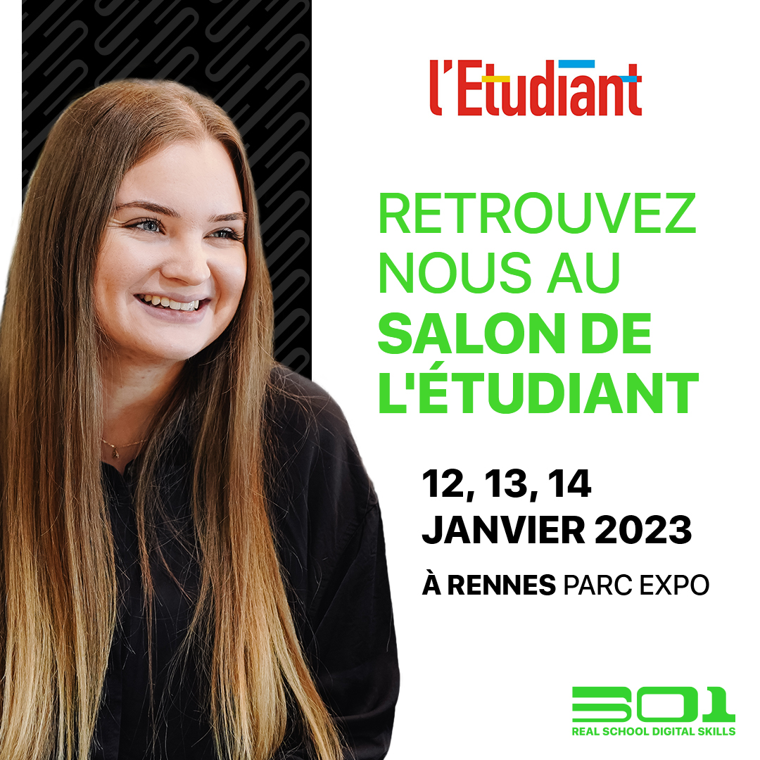 Stage_301's tweet photo. [SALON DE L'ETUDIANT] L'Ecole 301 participe au salon de l'Etudiant de Rennes les 12-13 et 14 janvier ! Notre équipe pédagogique est présente sur le stand N8 et est prête à répondre à toutes vos questions ! 😎

#salonetudiant #rennes #etudiant #formation https://t.co/IzCebF7lfd