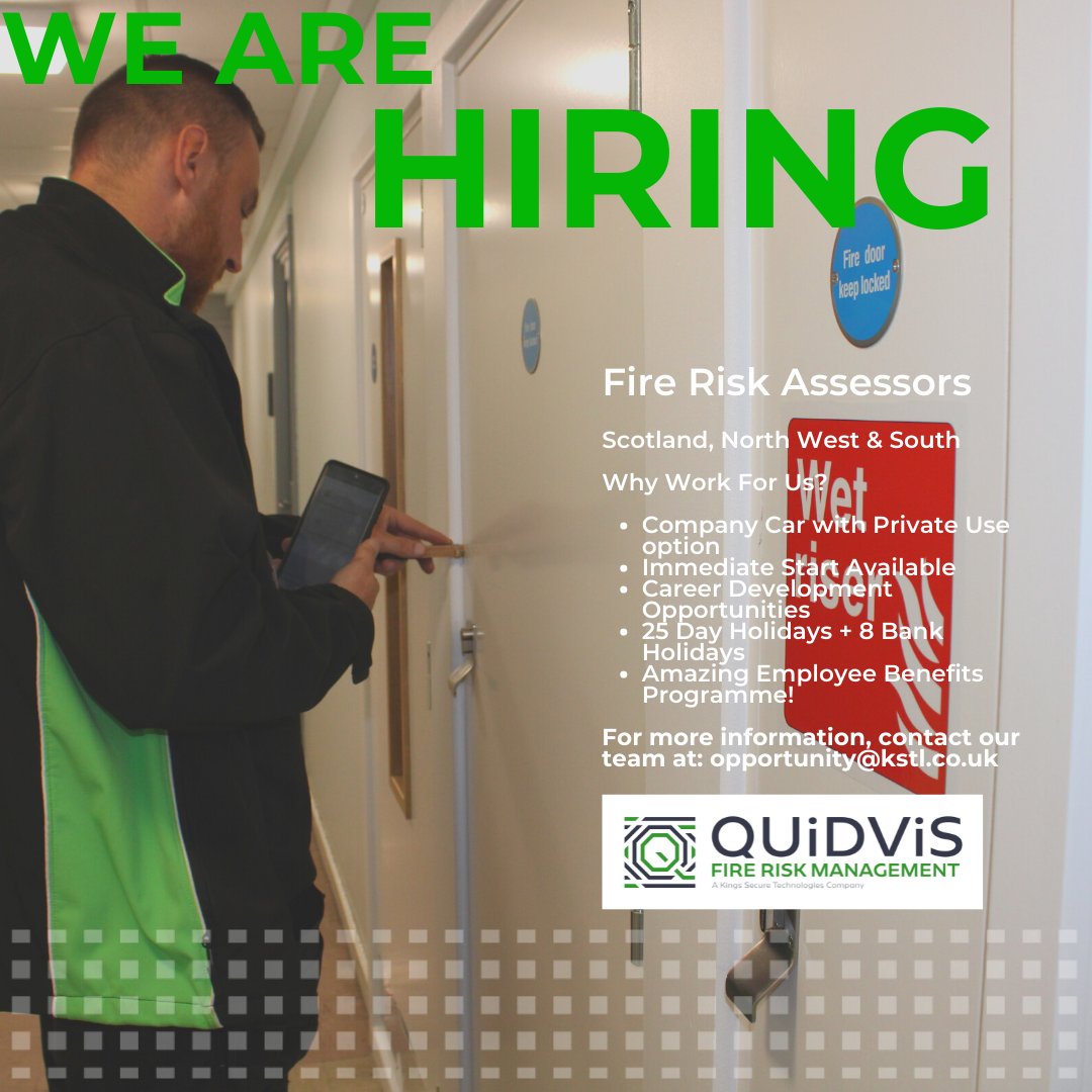 #wearehiringnow

Come join our #Quidvis team as a Fire Risk Assessor!

🔥 🎇 💻 🖱 

Please contact our #HR team for more details on the role and how to apply!

#TeamKST  #fire #fireriskassessors #Quidvis #fireandsecurity #KST  #jobscareers #workforus #opportunities