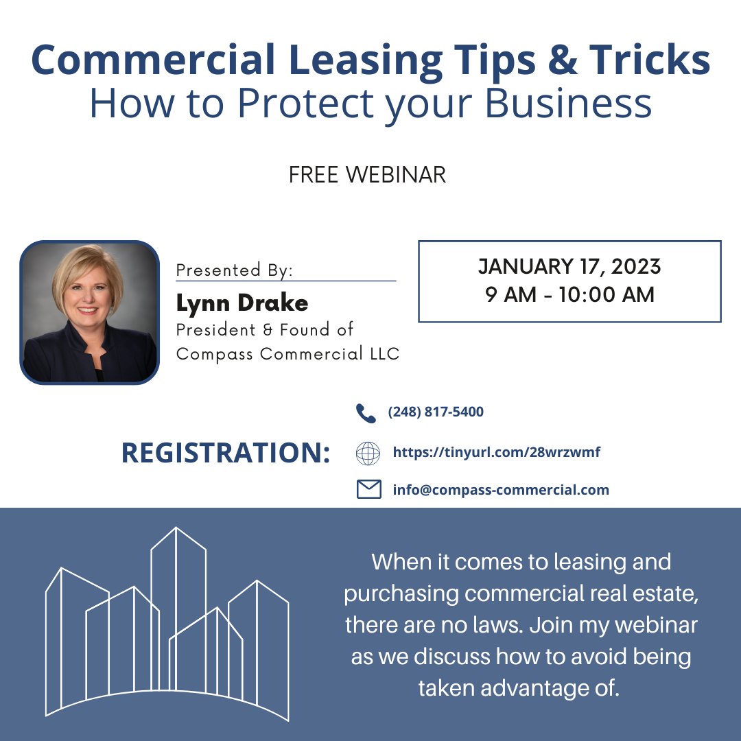 CompassComml's tweet image. Final reminder to join me next Tuesday as I talk you through the best ways to protect your business in commercial real estate. Click the link below to register! 

tinyurl.com/28wrzwmf
