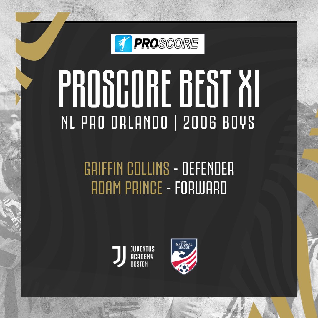 BostonJuventus's tweet photo. Congratulations to Griffin Collins and Adam Prince for making the @proscoresoccer 2006 Boys Best XI at National League P.R.O. Orlando! 

#usysnationalleague #nationalleaguepro #boyssoccer #proscoresoccer #newenglandsoccer #juventus #juventusacademyboston https://t.co/PNiBA271ek