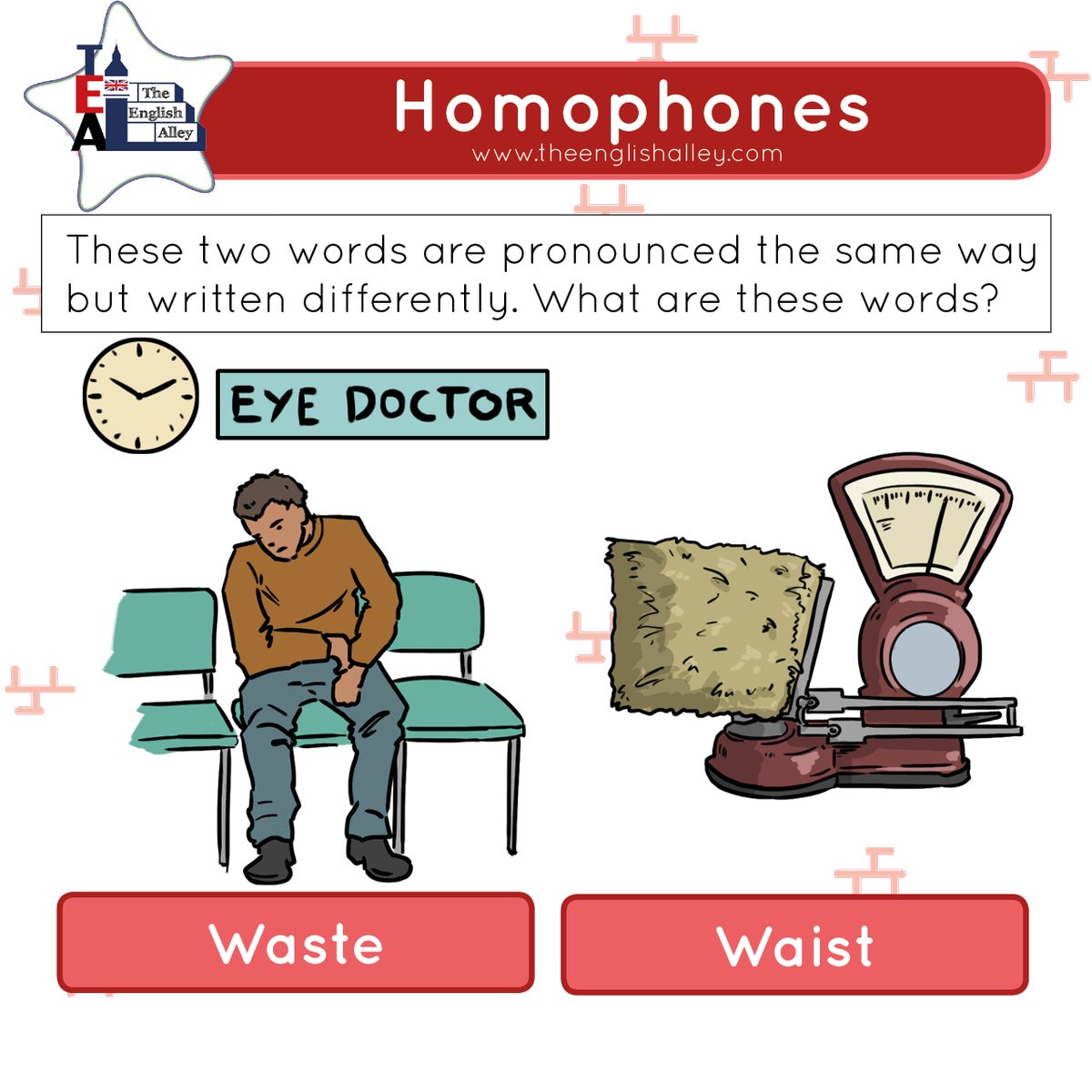 And now, the wait is over.
The answers are:
WAIT
&
WEIGHT

#homophones #TheEnglishAlley #TheEnglishAlleyquiz #englishhomophones #englishquiz #Englishvocabulary #Englishvocabulary #learnenglishonline #improveyourenglish