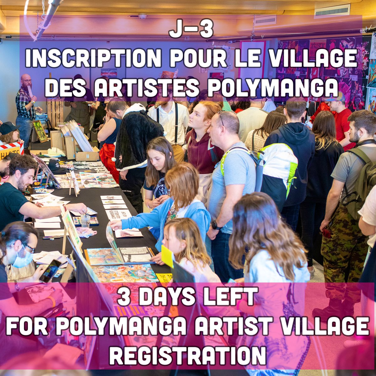 Polymanga's tweet photo. J-3 inscription pour le village des artistes de @polymanga 

Only 3 days left for Polymanga Artist Village Registration 

#polymanga #ArtistOnTwitter #standgratos #freebooth https://t.co/keY2dM36S7