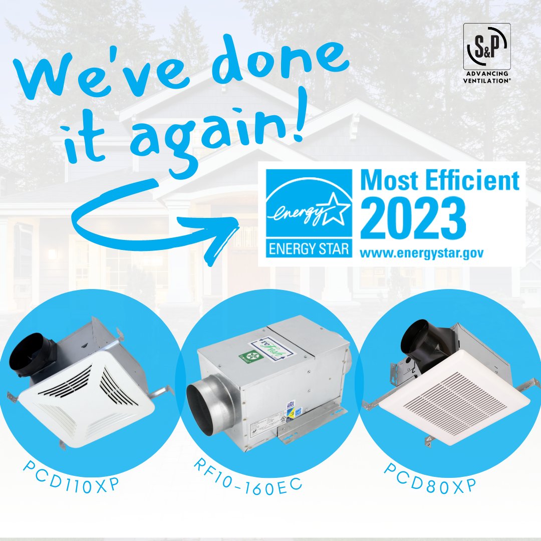 SPUSALLC's tweet photo. For the FIFTH year, S&amp;P USA is proud to receive the ENERGY STAR® Most Efficient designation! 🎉 #WeveDoneItAgain
 
For 2023, @ENERGYSTAR recognizes S&amp;P’s Full-Size reFresh Supply Fans and our PCD110XP &amp; PCD80XHP PC Exhaust Fans.
 
Learn more on our blog: https://t.co/FIISR0LU4s https://t.co/oIiteNnMmo