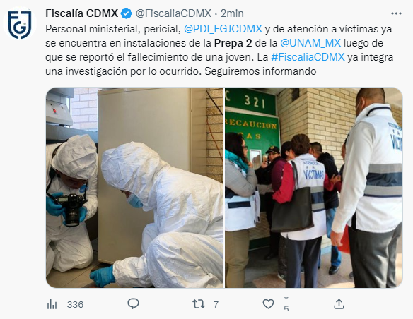RuidoEnLaRed's tweet photo. 🚨#ÚLTIMAHORA | Muere alumna en Prepa 2 de la UNAM; arriban servicios de emergencia. La Fiscalía ya está en el lugar. 

Hubo suspensión de clases y el desalojo del plantel https://t.co/7Axj8R1D7x
