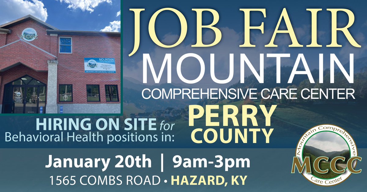 PERRY COUNTY - Mountain Comprehensive Care Center is hosting a job fair on January 20th, 2023, 9AM-3PM at its Perry County Intensive Outpatient Program facility, 1565 Combs Road in Hazard, KY. Learn More: fb.me/e/3coF3kRPt