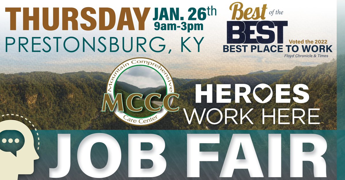 FLOYD COUNTY - Mountain Comprehensive Care Center is hosting a job fair on January 26th, 9am-3pm, at 242 West Court Street in downtown Prestonsburg, KY. Heroes Work Here! Learn More: fb.me/e/4i8RsjFKJ