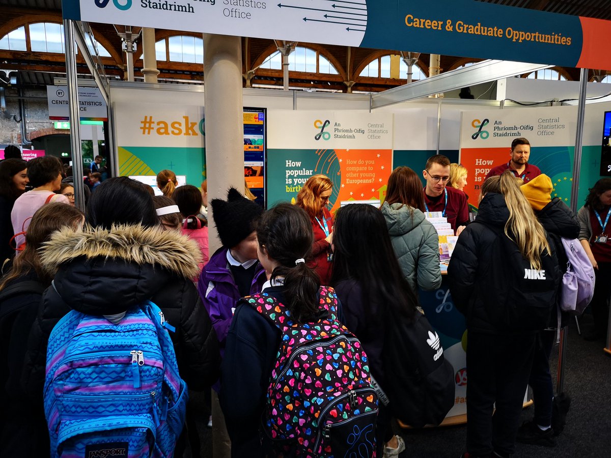 CSOIreland's tweet photo. Well done and congrats to all the participants at #BTYSTE2023
It's been a busy day at the @CSOIreland stand.
Make sure to #AskCSO about our
- career opportunities
- data visualization tools
- classroom resources
- Pulse Survey
Visit us at stand W17.
#CSOIreland https://t.co/yYZKuRJ6eQ