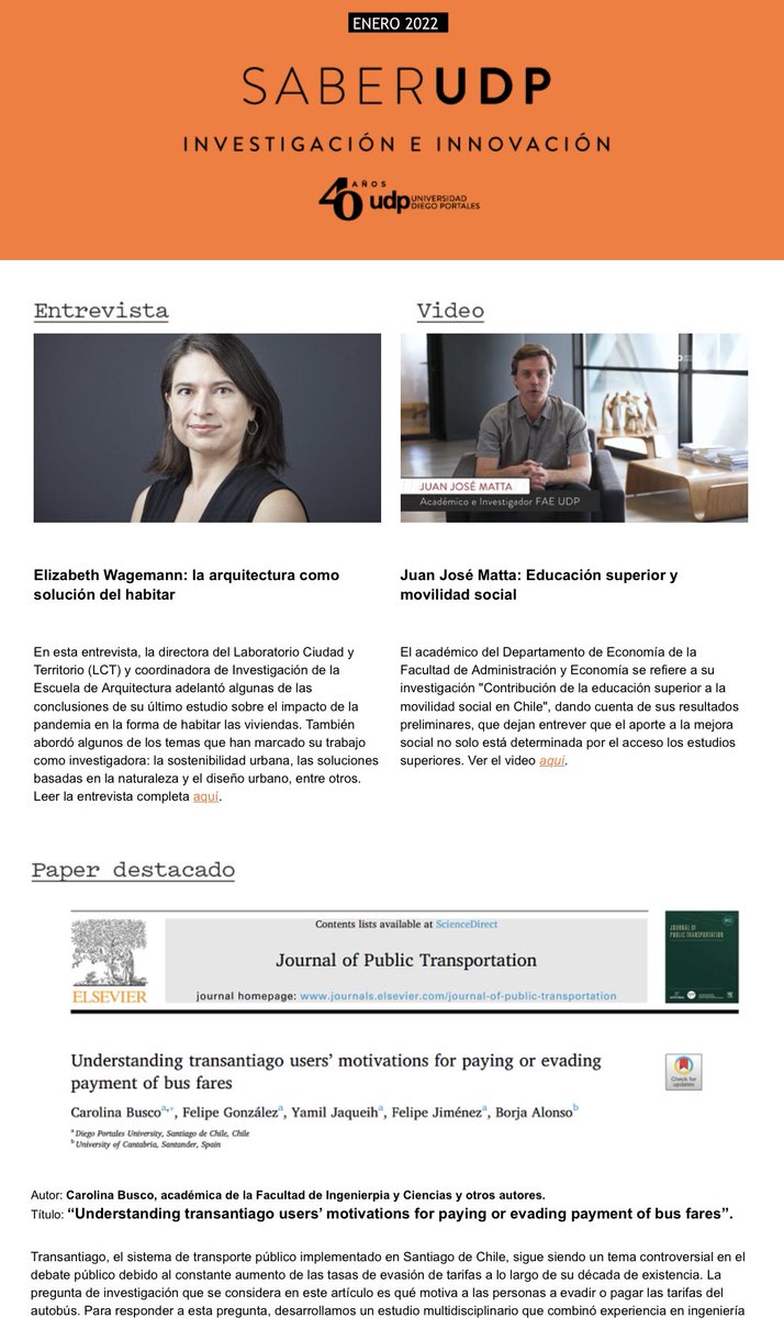 INVESTIGACIÓN UDP | Les dejamos el SaberUDP enero 23! Entrevista a Juan José Matta de <a href="/faeudp/">FAE UDP</a>, <a href="/ewagemann/">Elizabeth Wagemann</a> nos habla de su inv sobre impacto d pandemia en el habitar en viviendas; artículo de inv de <a href="/IngCienciasUDP/">Facultad de Ingeniería y Ciencias UDP</a> sobre motivaciones en evasión (o no) y mas!publiccl1.fidelizador.com/udportales/pub…