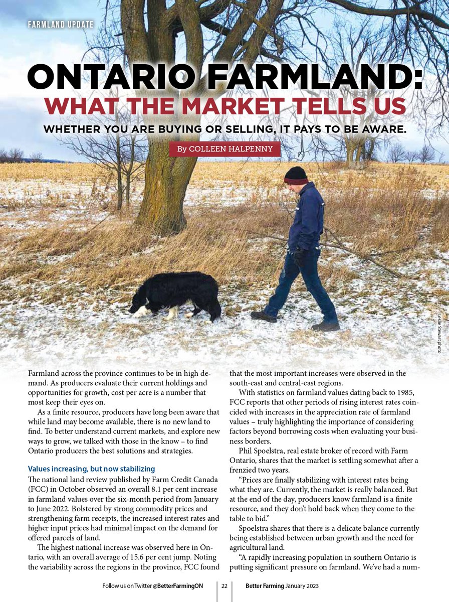 Farmers across Ontario struggle with increasing competition and farm prices when looking to grow their land base. 

In our January edition, read about trends in farmland prices and availability with insight from <a href="/farm_ontario/">Farm Ontario: Farm Real Estate</a>, <a href="/FarmlandMartin/">Martin Straathof</a>, and others.

betterfarming.com/flippingbook/b…