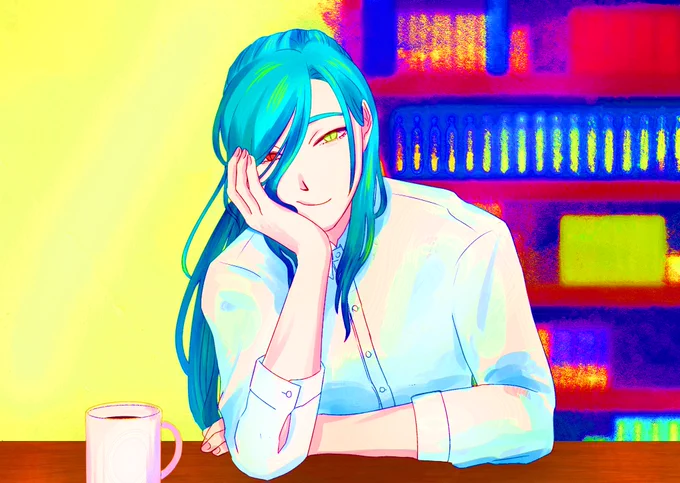 #絵を彩度100にすると超派手 彩度抑え目で背景があるのを選んでみた素でこういう派手な色塗りできるとかっこいいよね 