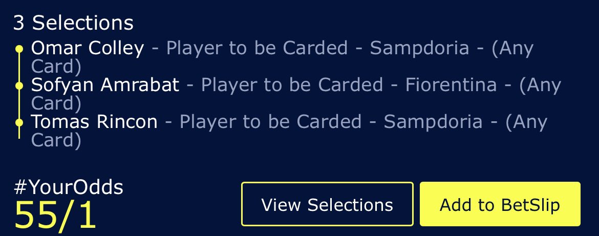 bettingvillage's tweet photo. A couple of card trebles in Italy for the 5pm match 🟨🟥

First with Hills second with Bfair...

18+ gambleresponsibly https://t.co/f6HjqUk2hd
