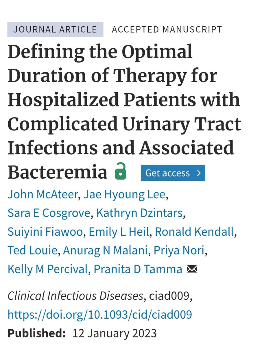 Antibiotic Steward Bassam Ghanem 🅱️C🆔🅿️🌟 (@absteward) on Twitter photo 🆕️⚡️⚡️Observational study of 24 US hospitals <a href="/CIDJournal/">Clinical Infectious Diseases</a>
7 days of antibiotics appears effective for hospitalized patients with cUTI & bacteremia when antibiotics with comparable IV and oral bioavailability are administered
#IDTwitter <a href="/BradSpellberg/">Brad Spellberg</a> academic.oup.com/cid/advance-ar… 🆕️⚡️⚡️Observational study of 24 US hospitals <a href="/CIDJournal/">Clinical Infectious Diseases</a>
7 days of antibiotics appears effective for hospitalized patients with cUTI & bacteremia when antibiotics with comparable IV and oral bioavailability are administered
#IDTwitter <a href="/BradSpellberg/">Brad Spellberg</a> academic.oup.com/cid/advance-ar…