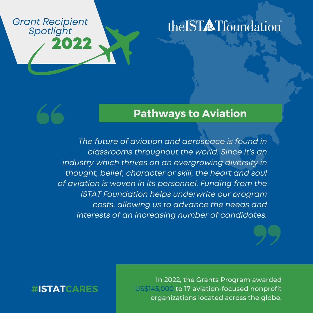Congrats to Pathways to Aviation, a 2022 Grant Recipient! Thanks to the ISTAT Foundation, this organization continues providing rising professionals with the necessary tools to gain top notch employment through its Career Readiness Program. 

Learn more: bit.ly/2I4H3ry