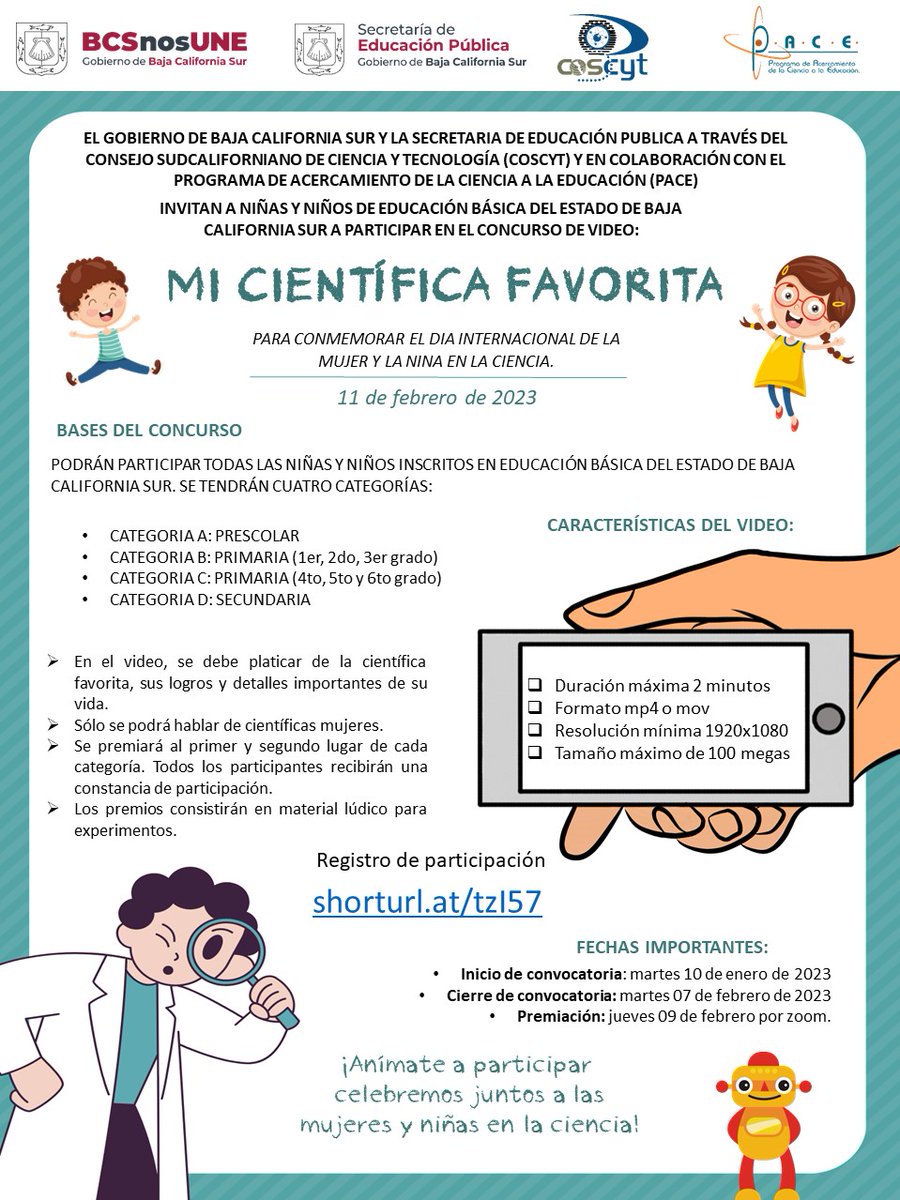 coscyt's tweet photo. CONCURSO
MI CIENTÍFICA FAVORITA
👩🔬👨💻🤓🚀
PARA CONMEMORAR EL DIA INTERNACIONAL DE LA MUJER Y LA NINA EN LA CIENCIA. 🚀
11 DE FEBRERO DE 2023 📅
Registro de participación
https://t.co/rp2P0skayV
#coscyt #gbcs #sepbcs #mujeresenciencia https://t.co/k8IyluoSLX
