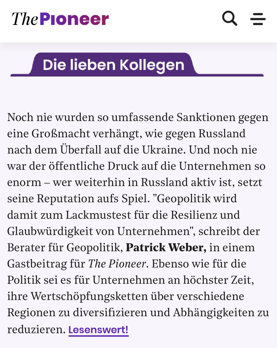 Patrick Weber (@pat_m_web) on Twitter photo Die richtige Reaktion auf #Sanktionen ist für Unternehmen eine strategische und kommunikative Herausforderung. Vielen Dank an <a href="/ThePioneerDe/">The Pioneer</a> für die Veröffentlichung und das Featuren meines neuen Gastbeitrags. Den vollständigen Artikel gibt es hier: thepioneer.de/originals/thep… Die richtige Reaktion auf #Sanktionen ist für Unternehmen eine strategische und kommunikative Herausforderung. Vielen Dank an <a href="/ThePioneerDe/">The Pioneer</a> für die Veröffentlichung und das Featuren meines neuen Gastbeitrags. Den vollständigen Artikel gibt es hier: thepioneer.de/originals/thep…