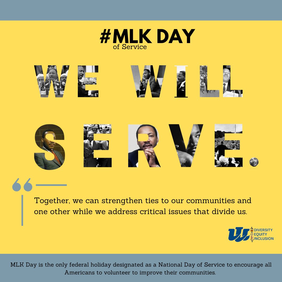 Join us as we honor Dr. Martin Luther Kin Jr.'s legacy on MLK day as we unite in a service of others!  Share this post and tag @IWCCDiversity and @IowaWesternCC  as you take action to help others! #UnitedWeServe #MLKDay #MLKDayofService #BeKind