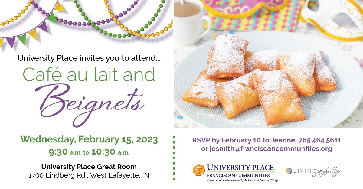 FranMinistries's tweet photo. Celebrate #mardigras on 2/15 at University Place, our #seniorliving community in West Lafayette, Indiana. https://t.co/uDoAUC1adu