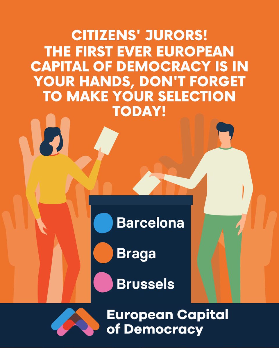 Citizens' Jurors! Which city will YOU choose to become the first-ever #ECoD?

The deadline to make your selection is midnight on 15.01.23.

#european #capital #democracy #barcelona #spain #braga #portugal #brussels #belgium