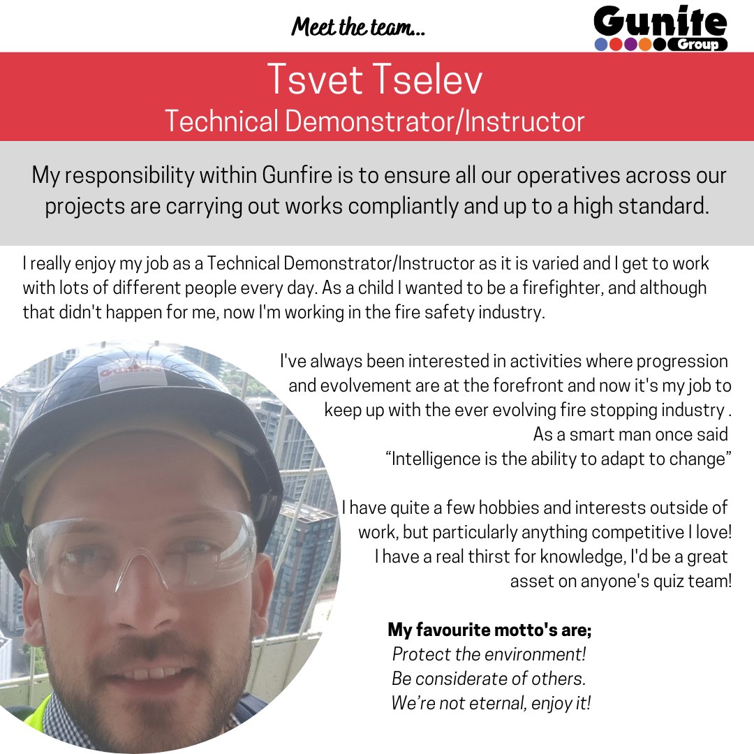 Our first #MTT of 2023 is  Gunfire's Technical Demonstrator &amp; Instructor, Tsvet Tselev.

#BuildingASaferFuture #FireSafety #FireDoors #PassiveFireProtection