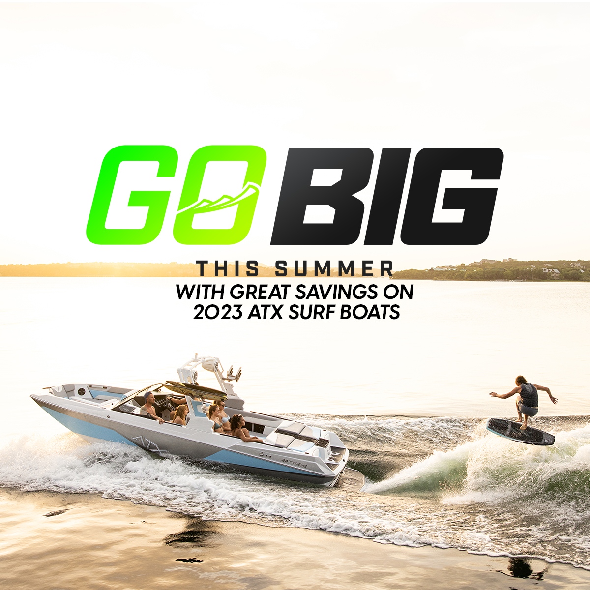 GO Big this Summer with a new 2023 ATX surf boat.  Stop by the shop or give us a call to schedule a demo!⁠
⁠
#atxboats #irideATX #atxsurfboats #surfboat #wakeboat #boatshow