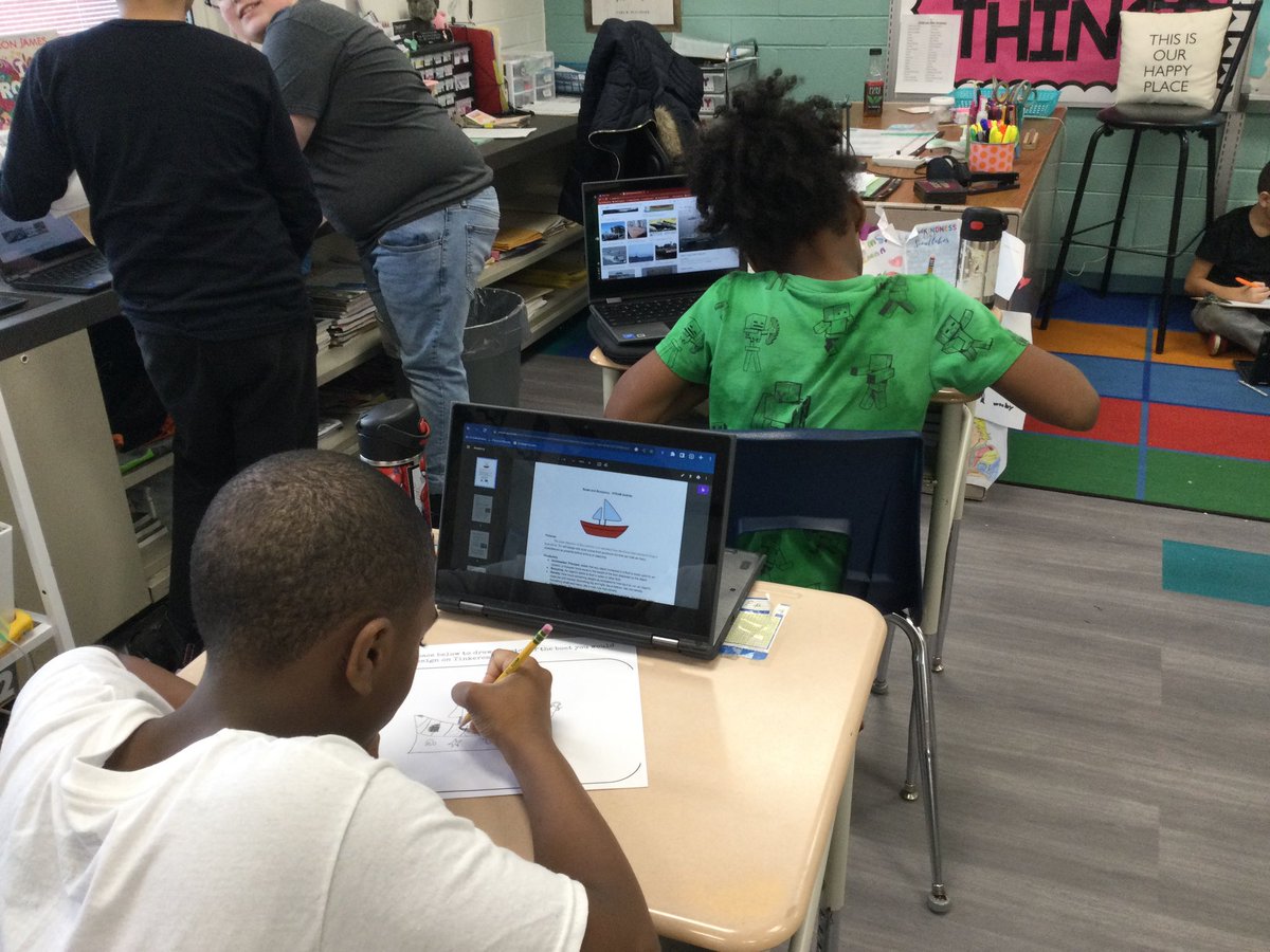tgleason70's tweet photo. Starting our @tinkercad project in 4th Grade. First steps of the engineering design process: research and sketching out our ideas. So fun! https://t.co/TnaBv7g16d