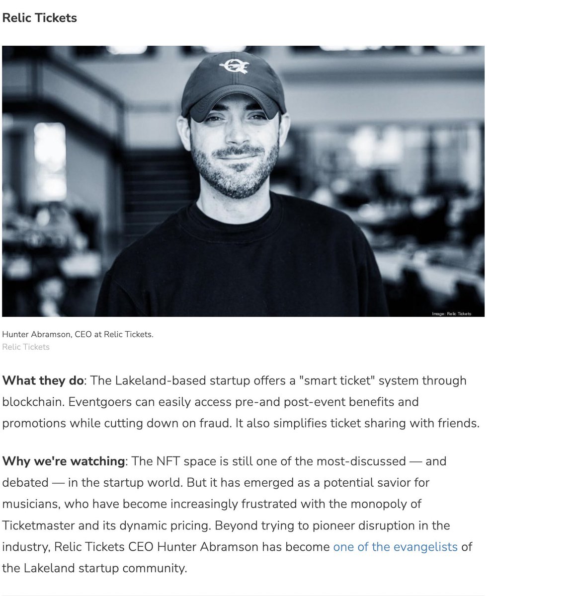 RelicTickets's tweet image. We're incredibly honored to be featured on Tampa Bay Business Journal's 2023 Start-Up Watch List. We're looking forward to a great year in the ticketing industry and Web3 world. Let's continue to restore trust in the ticketing industry!

#Business #NFT #Web3 #Ticketing