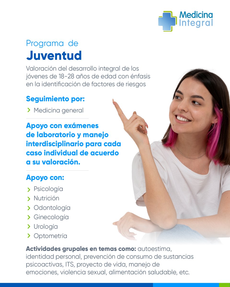 Medintegral_SA's tweet photo. ¡Conoce nuestros programas PyM! 💚💙
#promocióndelasalud #atención #saludmédica #programasdesalud https://t.co/AIbpabe9CT