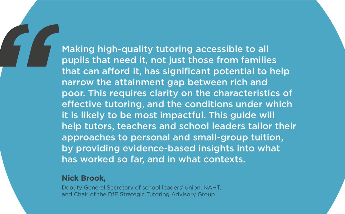 Pleased to have contributed to this new guide to help support effective #tutoring in the classroom, from @TheNFER bit.ly/3CHs988 @NAHTnews @educationgovuk @Lem_Exeter @RealGeoffBarton