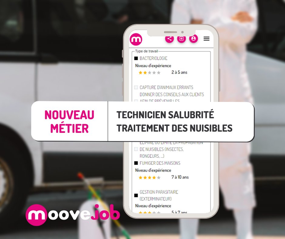 [NOUVEAU MÉTIER]📢 Technicien salubrité, traitement des nuisibles (exterminateur)

Et si vous commenciez une nouvelle vie professionnelle au #quebec ?

Inscrivez vous gratuitement sur moovejob.com⁠ et remplissez votre profil avec vos compétences.⁠

#emploi #pvtcanada
