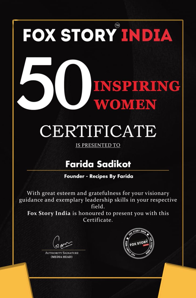 Recipesbyfarida's tweet photo. Thank you @FoxStoryIndia for awarding me the 50 Inspiring Women India. ✨✨✨
It is a great honor for me to receive this special award.
#foxstory #foxstoryindia #listofinspiringwomen #inspiringindianwomen #women #Foxstorymagazine #100influence #zeenews #recipesbyfarida https://t.co/rZKJUwFmcS