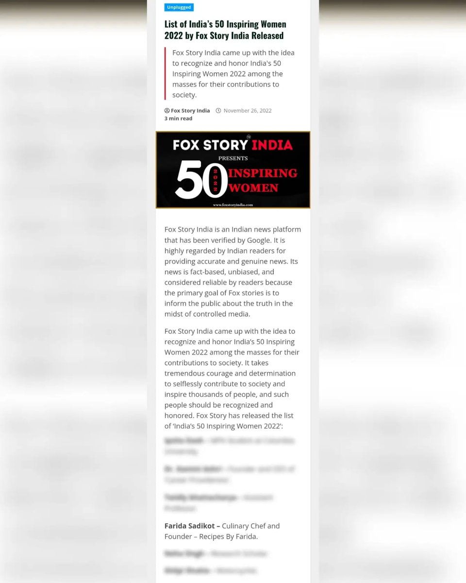 Recipesbyfarida's tweet photo. Thank you @FoxStoryIndia for awarding me the 50 Inspiring Women India. ✨✨✨
It is a great honor for me to receive this special award.
#foxstory #foxstoryindia #listofinspiringwomen #inspiringindianwomen #women #Foxstorymagazine #100influence #zeenews #recipesbyfarida https://t.co/rZKJUwFmcS