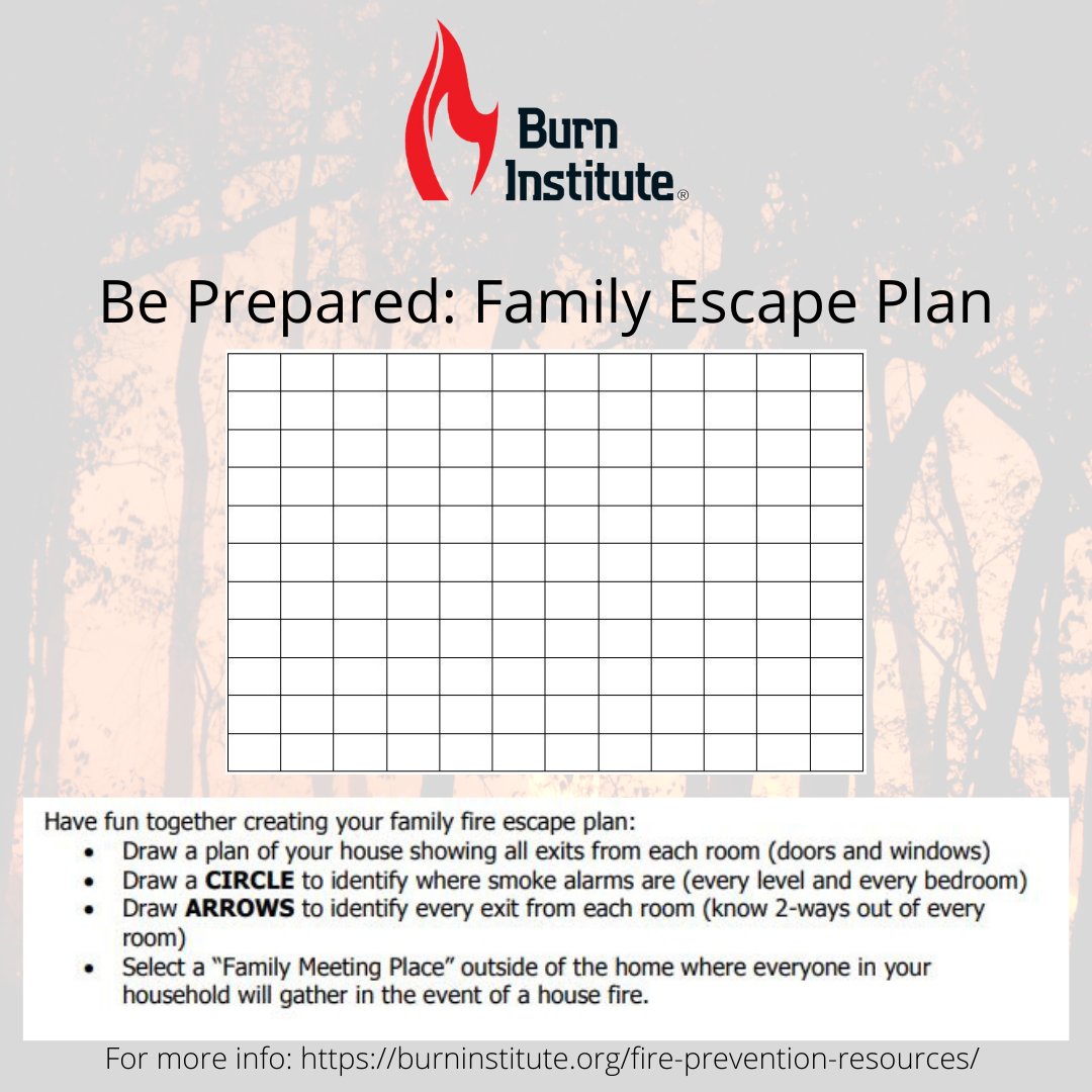 Burn_Institute's tweet photo. Are you and your family ready in case of a home fire or other emergency? Sit down with everyone in your home – from young children to grandparents – and make a plan for how to get out of each room. https://t.co/xfTtN7uBx3