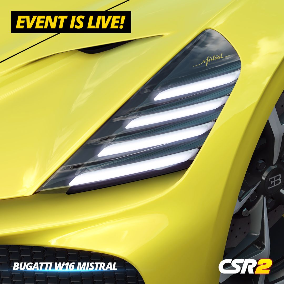 zynga's tweet photo. The @CSRRacing Supercar Science Event is back! Get your engines started and race now with Bugatti W16 Mistral today! ๐๏ธ
Play #CSR2 here: https://t.co/VaAJSkbhHU
#Bugatti #SupercarScience #BugattiMistral #Supercarsbuzz #BugattiCars #Bugattis #supercars #csr2racing #csrracing https://t.co/WrxgEu92q4