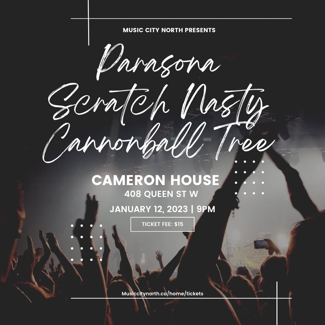 Live music tonight at <a href="/TheCameronHouse/">Cameron House</a>!!

3 rock bands
<a href="/Parasona/">Parasona</a>
Scratch Nasty
Cannonball Tree

Doors at 9pm
Music done by 12:15ish
$15 

Tics: musiccitynorth.ca/home/tickets

#toronto #livemusic
