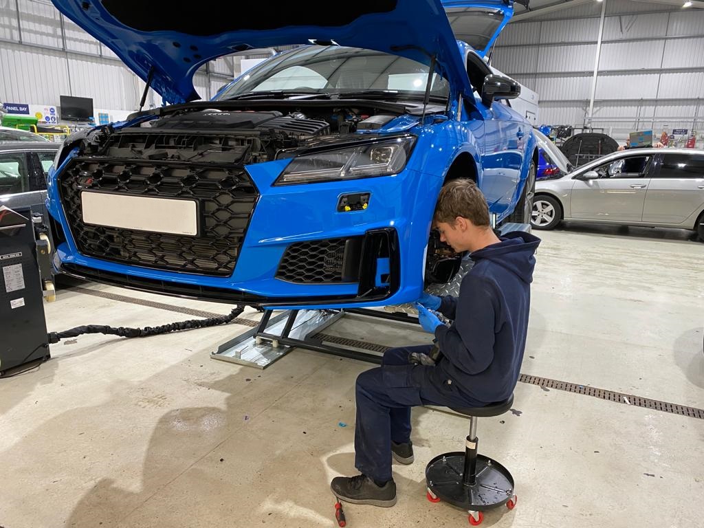 Our year two Audi (VAG) Apprentice working on a Audi TT. Harvey is a fantastic employee who benefits greatly working here at Gillibrand's Blackburn. Harvey is one of a handful of technicians who goes to the VAG training centre down in Milton Keynes for four week blocks.