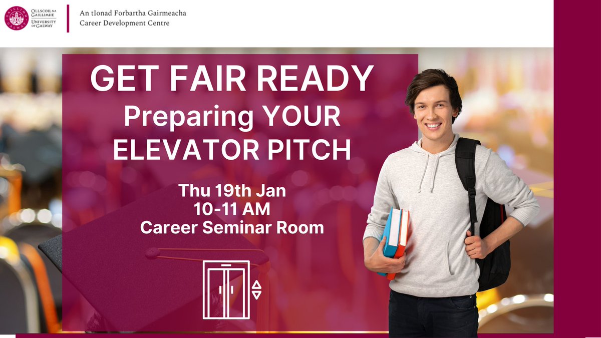 GalwayCareers's tweet image. Meeting a potential employer at an event? Wondering how to answer that &apos;tell me about yourself&apos; interview question? 
Build your confidence by preparing your elevator pitch on Thurs 19th Jan at 10am in Careers Seminar Room. 
booking advised nuig.gradireland.com/leap/event.htm…
#getjobready