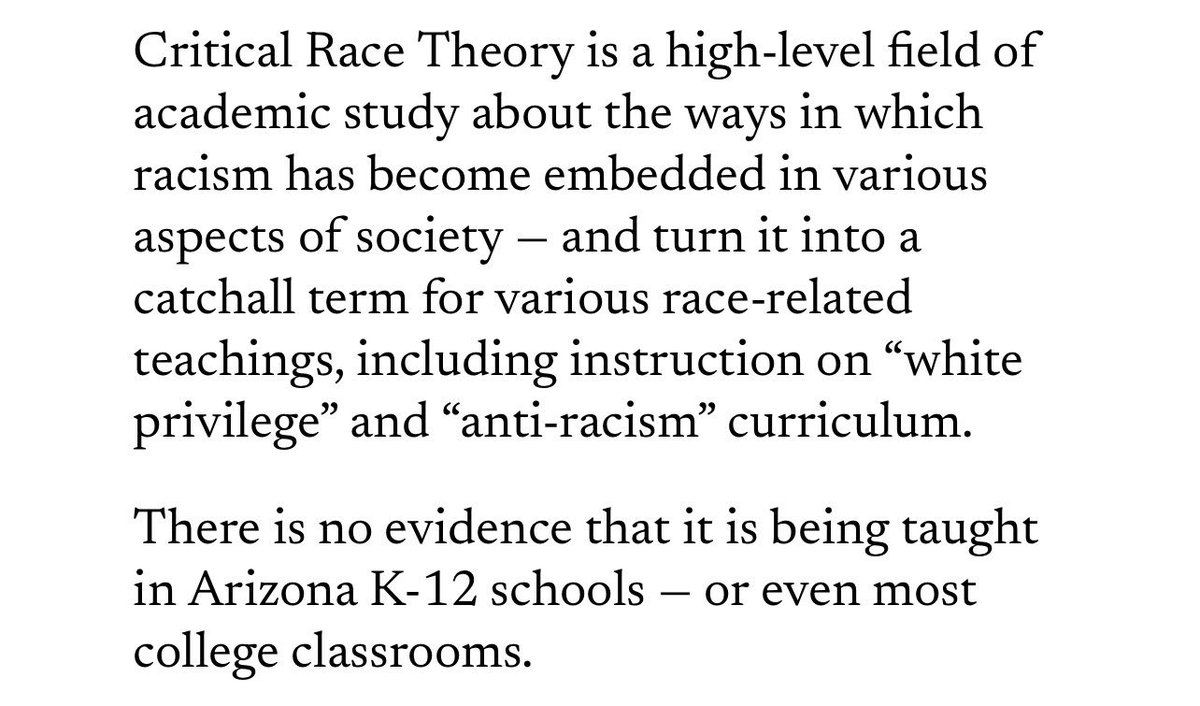 Of course, when I would warn Arizonans about “critical theory” and other “anti-racist” garbage while campaigning, the media would breathlessly insist that our terminology was wrong, and besides this stuff doesn’t exist. Here’s disgraced journalist @DillonReedRose on the matter: