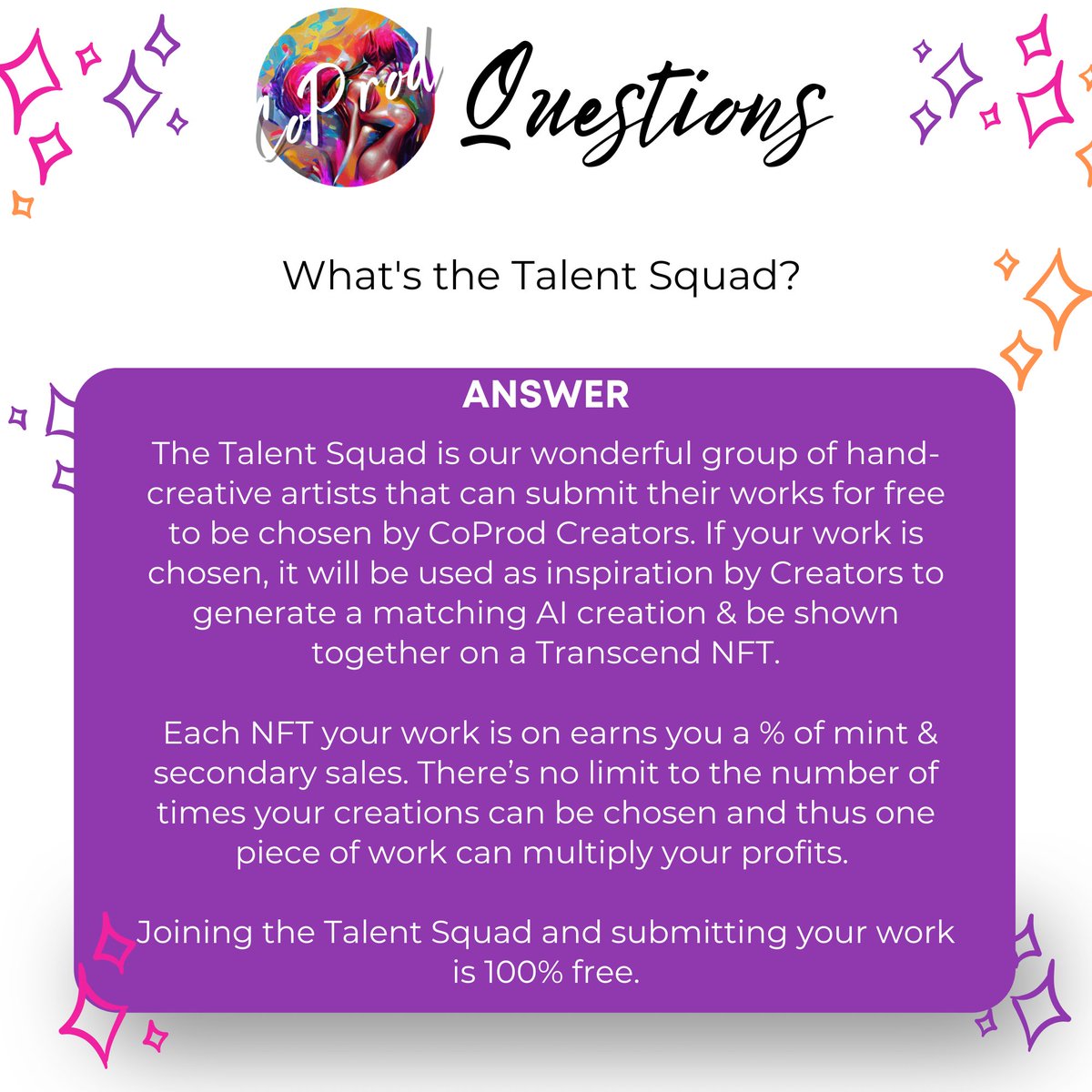 Day 7 of 31 Days of NFTs!

Yesterday we talked about CoProd Creators... but what about the Talent Squad? How can you submit your poetry?