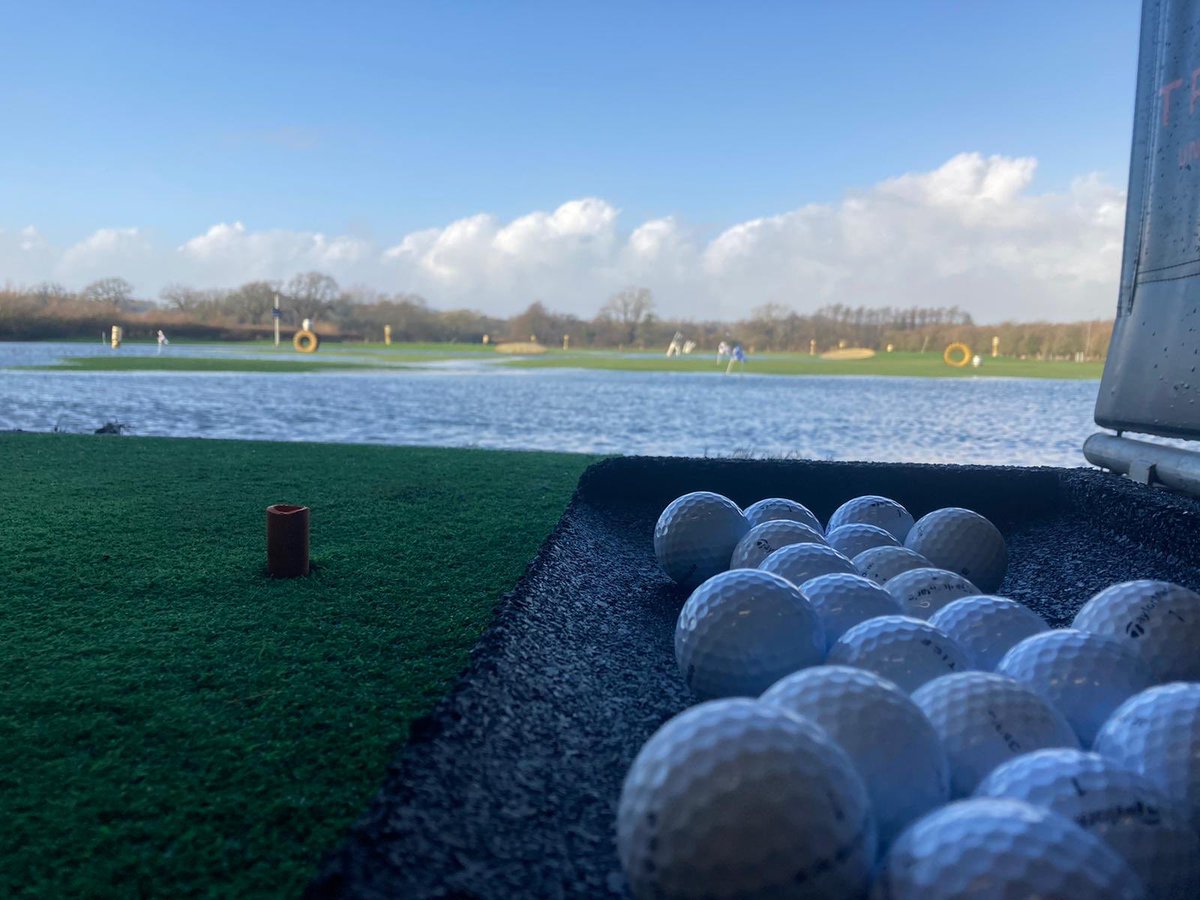 MattMurray29's tweet photo. Storms cause flooding and power cuts. Road closures in Porth and an unwanted water hazard at a golf driving range. Pro and manager of Hensol Golf Academy, Aled Griffiths, says “I’ll need to take up swimming instead of golf to retrieve the balls.” https://t.co/EIxSjcuhLe