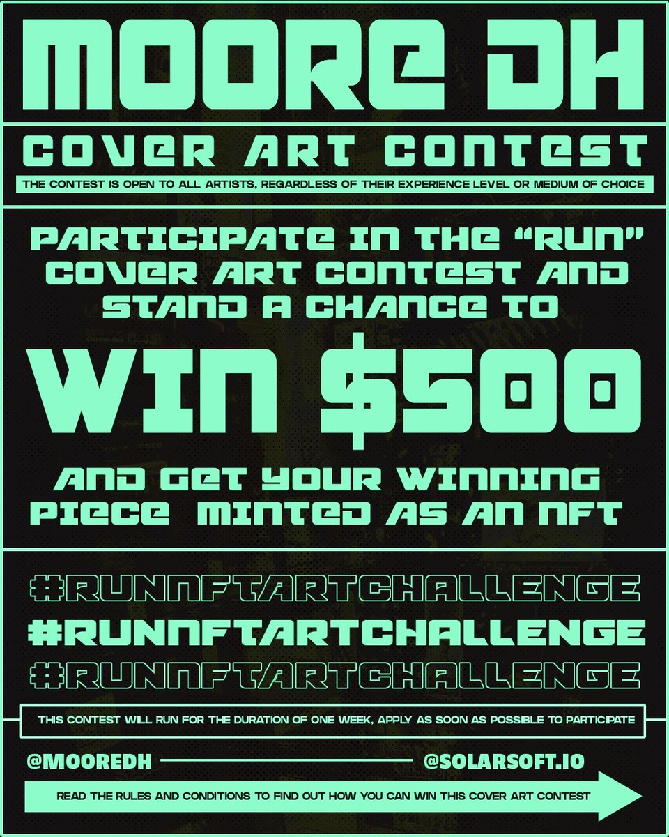 Astroloud__'s tweet photo. Calling out all talented artists‼️ 
There’s a chance for you to win $500 and get your art piece minted as an #NFT.

All you have to do is enter the #runnftartchallenge by following the instructions in the post. Follow @solarsoft_io  and comment "run"❗.
Good luck 😁 🤞 https://t.co/b3e0ytRgRX