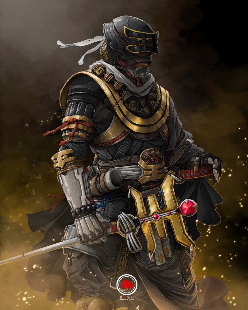 Sengoku Gold Ranger! I based his design off Japanese monks, and decided to add the arm cape as a nod to Trey of Triforia and also the gems on his belt. #SxevenArt #sengokupowerrangers #goldranger