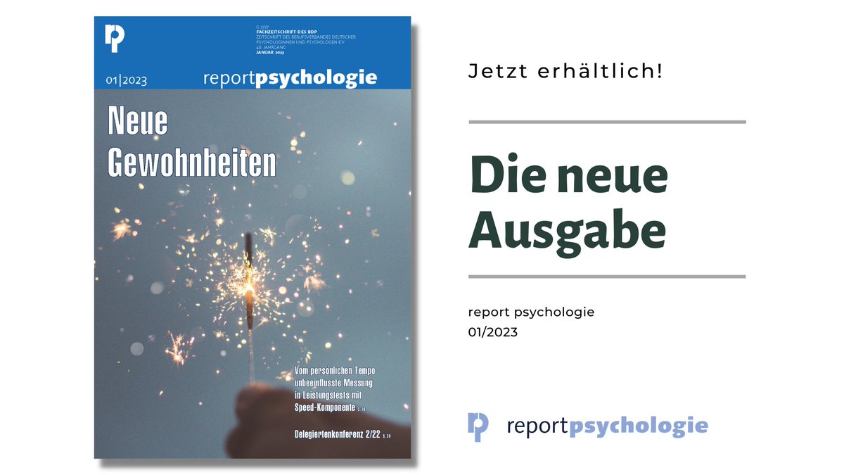 Heute ist die neue Ausgabe des report psychologie erschienen. Heft 01/2023 widmet sich passend zum Jahresbeginn dem Thema "Neue Gewohnheiten". Bestellen Sie hier die Printausgabe: psychologenverlag.de/Produkte/dCatI…