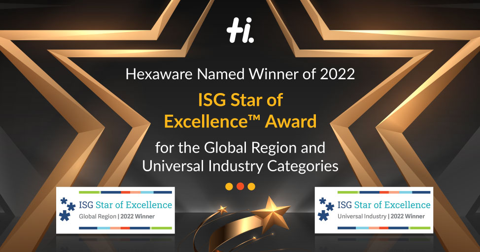 HexawareGlobal's tweet photo. Hexaware named Winner of 2022 #ISG Star of Excellence™ Award. Hexaware won the award by consistently demonstrating the highest standards of customer service excellence in the past year. https://t.co/I1beVJNoiR
#BuildThePassion #ConquerTheImpossible https://t.co/VWqFze8BPx