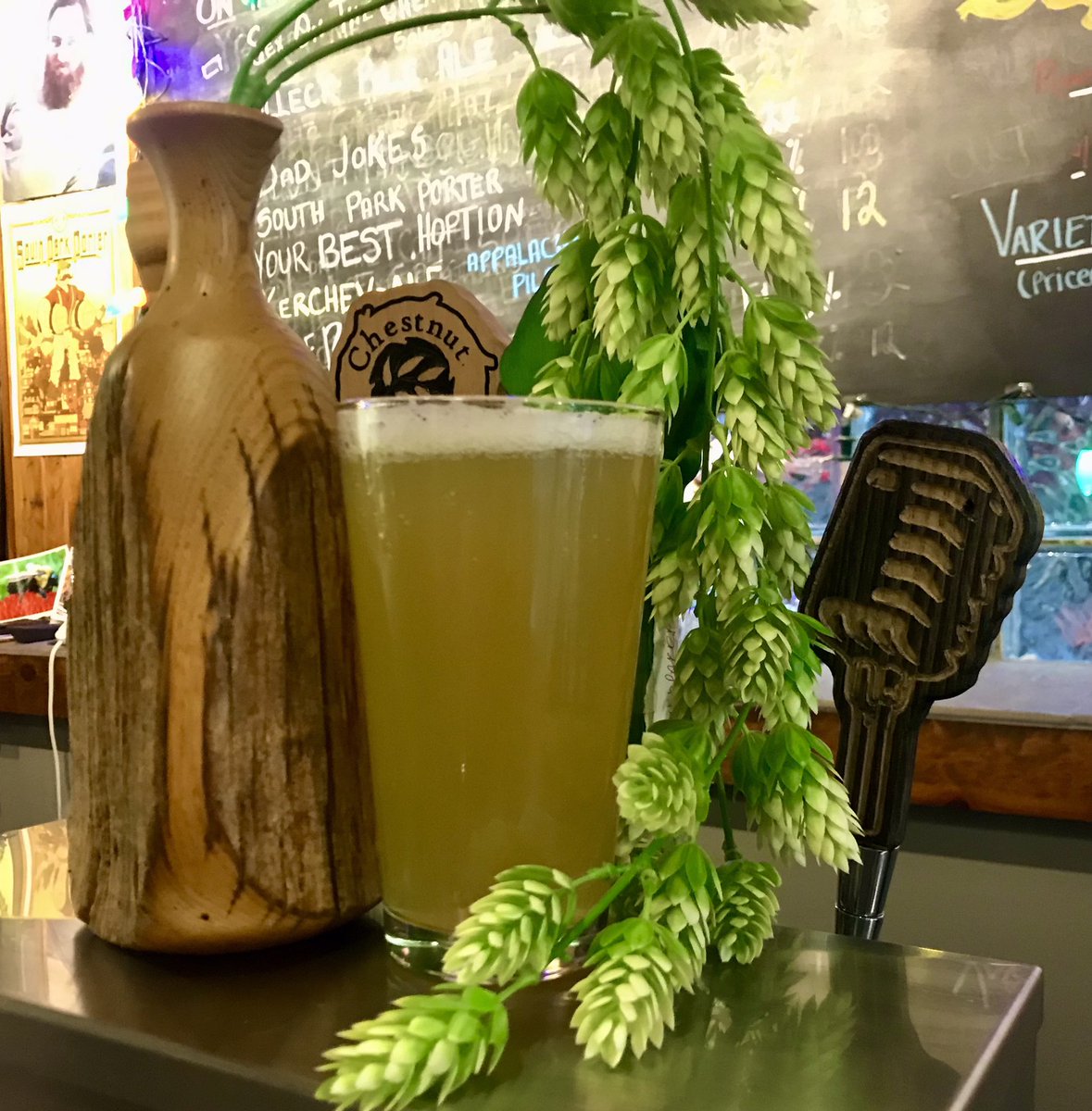 ChestnutBrews's tweet photo. Kerchevale-Ale on tap at the CBW taproom. Drink some here, or get to-go in crowler/growler. It’s a clean crisp pilsner style but dry hopped with citrusy/floral hops. Low Bitterness and Refreshing!! #wvcraftbeer #wvbeer #morgantownwv @TonyCaridi @HoppyKercheval @bradhowe07 https://t.co/TDqlpRZUUU