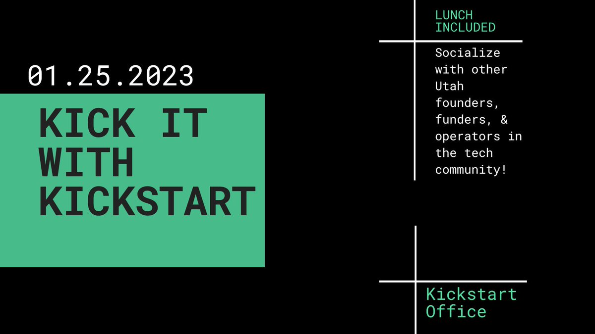 Kick it with Kickstart! 👟 We're hosting lunch at the Kickstart office for <a href="/UTtechweek/">UtahTechWeek</a>, and all Utah founders, funders, &amp; operators (director level+) in the tech community are invited!

RSVP at the link below⬇️

#UtahTech #UtahFounders #UtahVC
