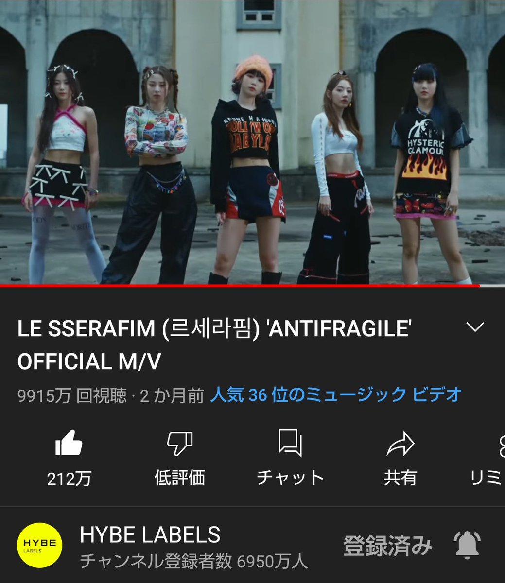 inoken0810's tweet photo. LE SSERAFIM “ANTIFRAGILE”
このペースだと3ヶ月後の
1月16日に1億回再生は微妙かな🤔
“FEARNOT”のみなさん
よろしくお願いします🙇‍♂️
でも、LE SSERAFIM 凄いよね‼️
#LE_SSERAFIM
#SAKURA
#CHAEWON
#YUNJIN
#KAZUHA
#EUNCHAE https://t.co/RwcRe8Gq9u