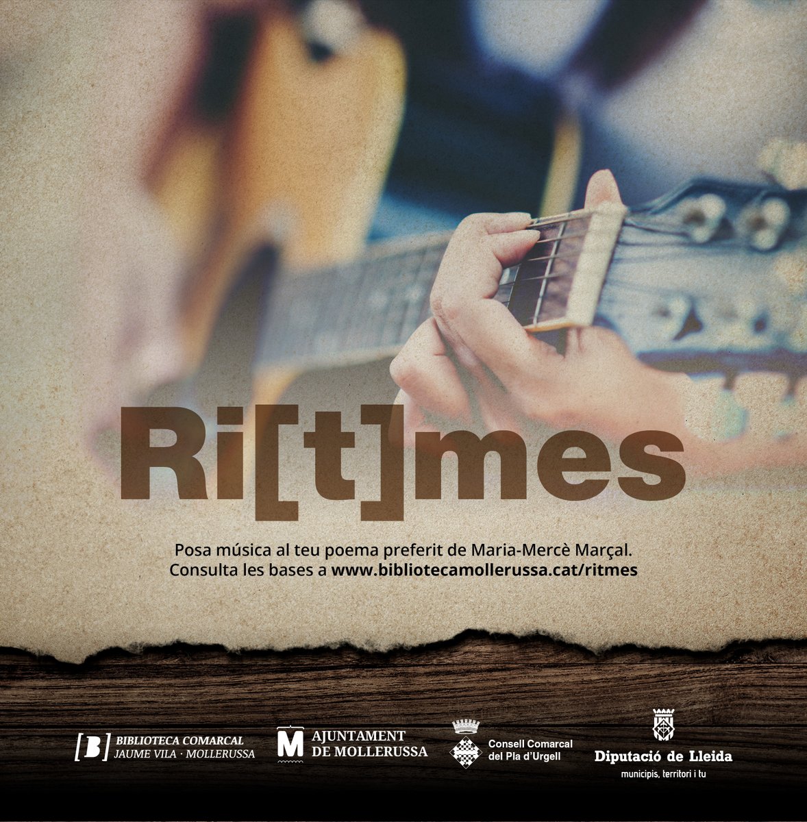 BibMollerussa's tweet photo. 🚨 Avís per a tardaners! Encara sou a temps de participar a Ri[t]mes🎸
Per concursar només cal fer-nos arribar a la #biblioteva la vostra proposta musical abans del 15 de gener de 2023.

#Ritmes
#MariaMercèMarçal https://t.co/3iN6vh6mbQ