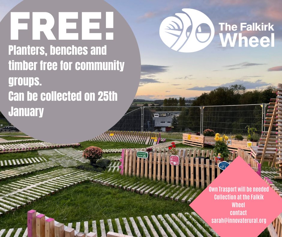 Looking to put a splash of colour into your community space, outdoor area or allotment? 🪴🌺🌻
Groups in the Falkirk area are being given the opportunity to collect planters, benches &amp; timber for free from The Falkirk Wheel!
Find out more &amp; how to collect: bit.ly/3GzJwZW