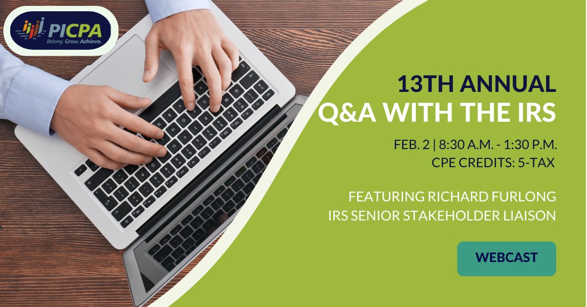 PICPA members: bring your questions to the 13th Annual Q&amp;A with the IRS on Feb. 2! Join IRS Senior Stakeholder Liaison Richard Furlong and an expert panel of CPA tax practitioners for a discussion of federal, state, and local tax changes. loom.ly/b75VpCM